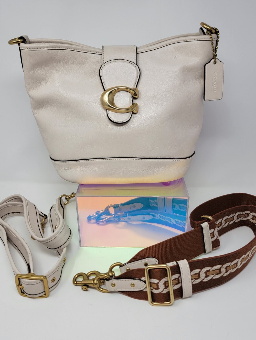 COACH Tali Bucket Bag Chalk White Smooth Leather Crossbody Shoulder Bag CA112